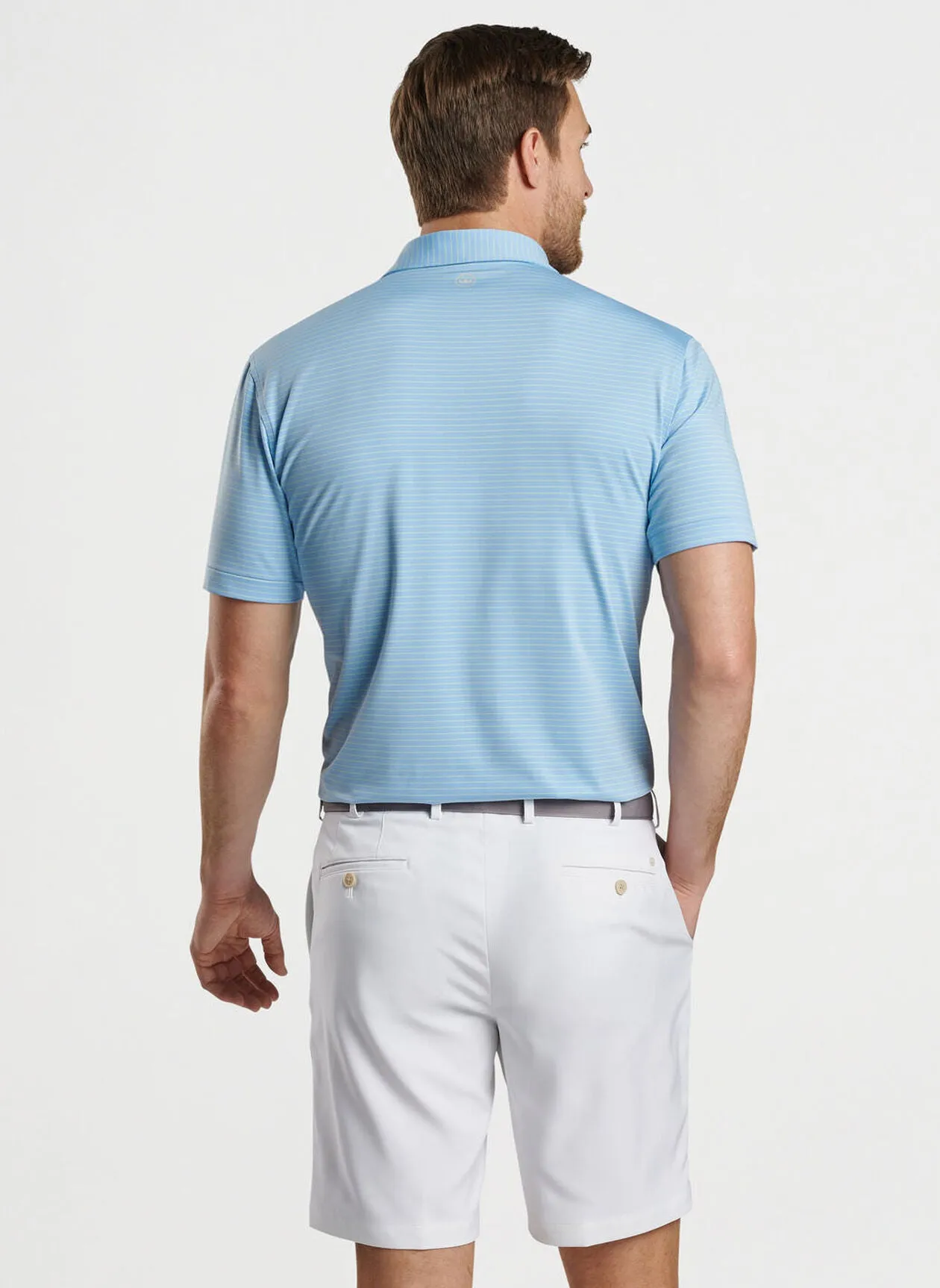 Peter Millar Mens CLassic Fit Hemlock Performance Jersey Polo - Sean Self Collar - COTTAGE BLUE