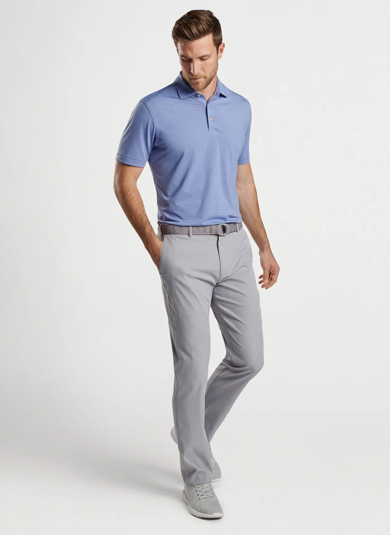 Peter Millar Mens CLassic Fit Hemlock Performance Jersey Polo - Sean Self Collar - VELVET PLUM