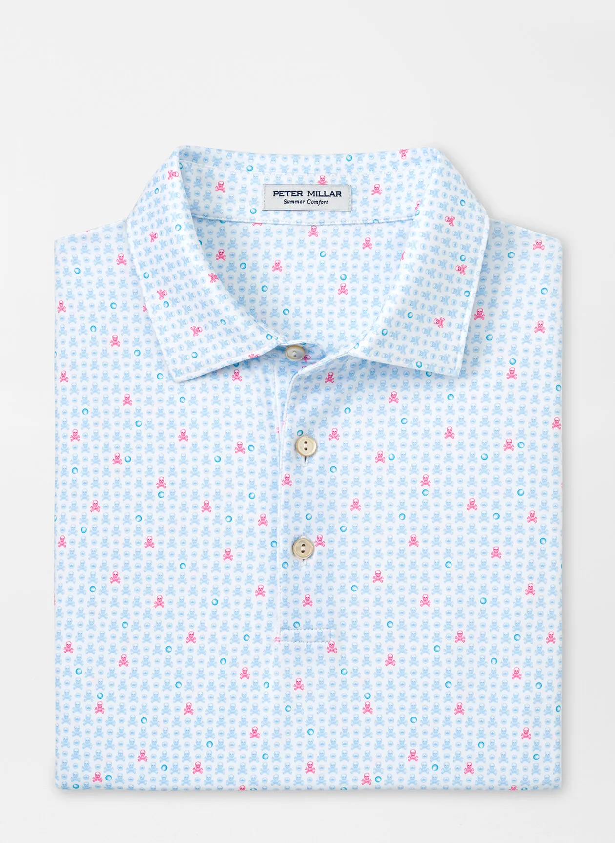 Peter Millar Mens Classic Fit 'SKUL IN ONE' Performance Jersey Polo - WHITE MULTI
