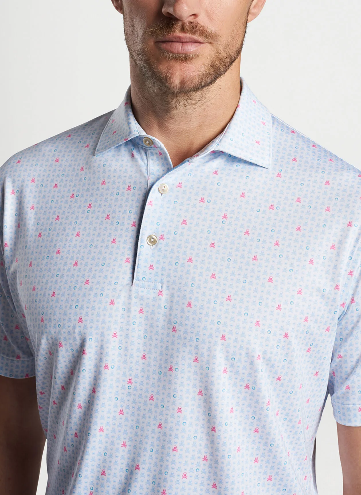 Peter Millar Mens Classic Fit 'SKUL IN ONE' Performance Jersey Polo - WHITE MULTI