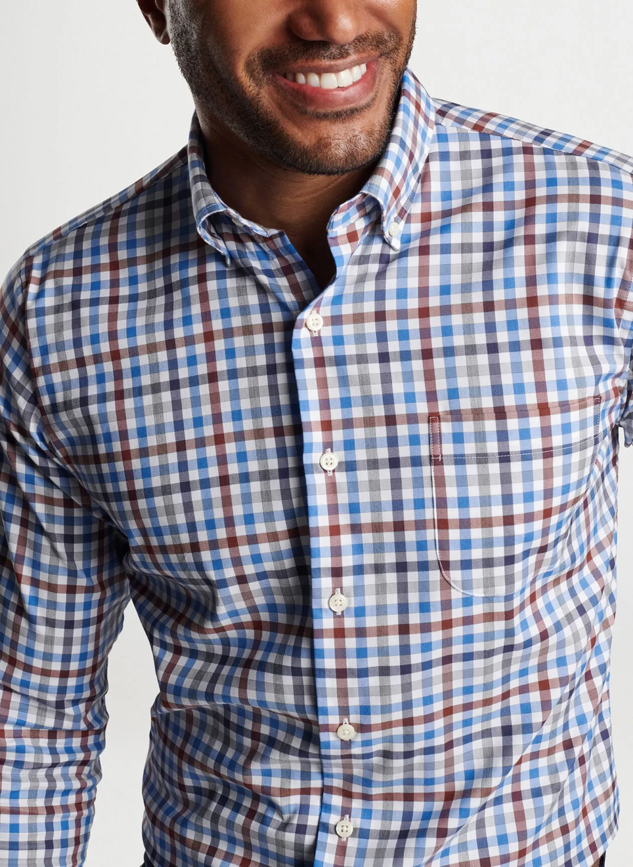 Peter Millar Mens Orin Cotton-Stretch Sport Shirt - WHITE