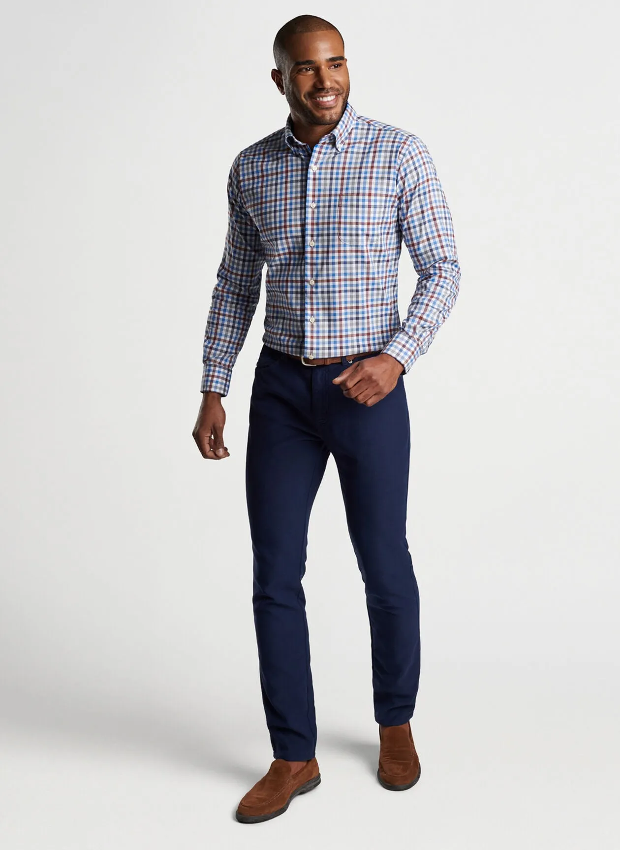 Peter Millar Mens Orin Cotton-Stretch Sport Shirt - WHITE