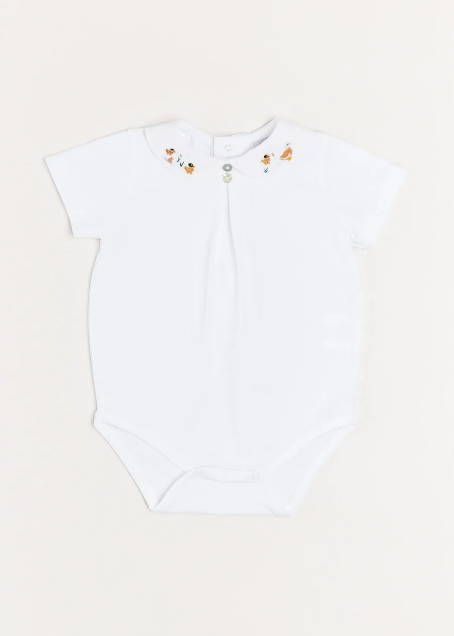 Peter Pan Collar Duck Embroidery Short Sleeve Bodysuit in White (3mths-2yrs)