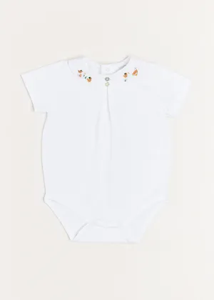 Peter Pan Collar Duck Embroidery Short Sleeve Bodysuit in White (3mths-2yrs)