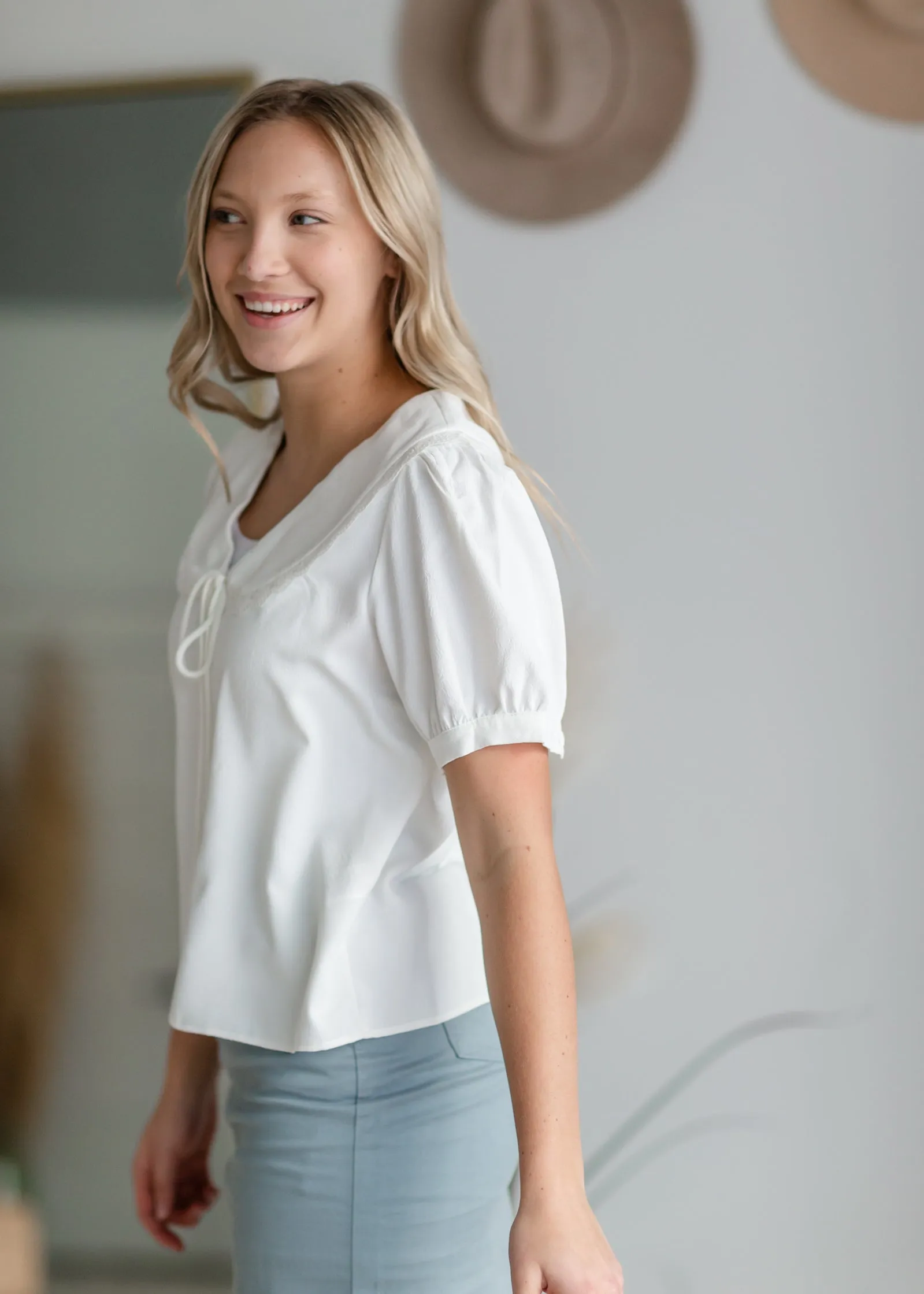 Peter Pan Collar Front Knot Top - FINAL SALE