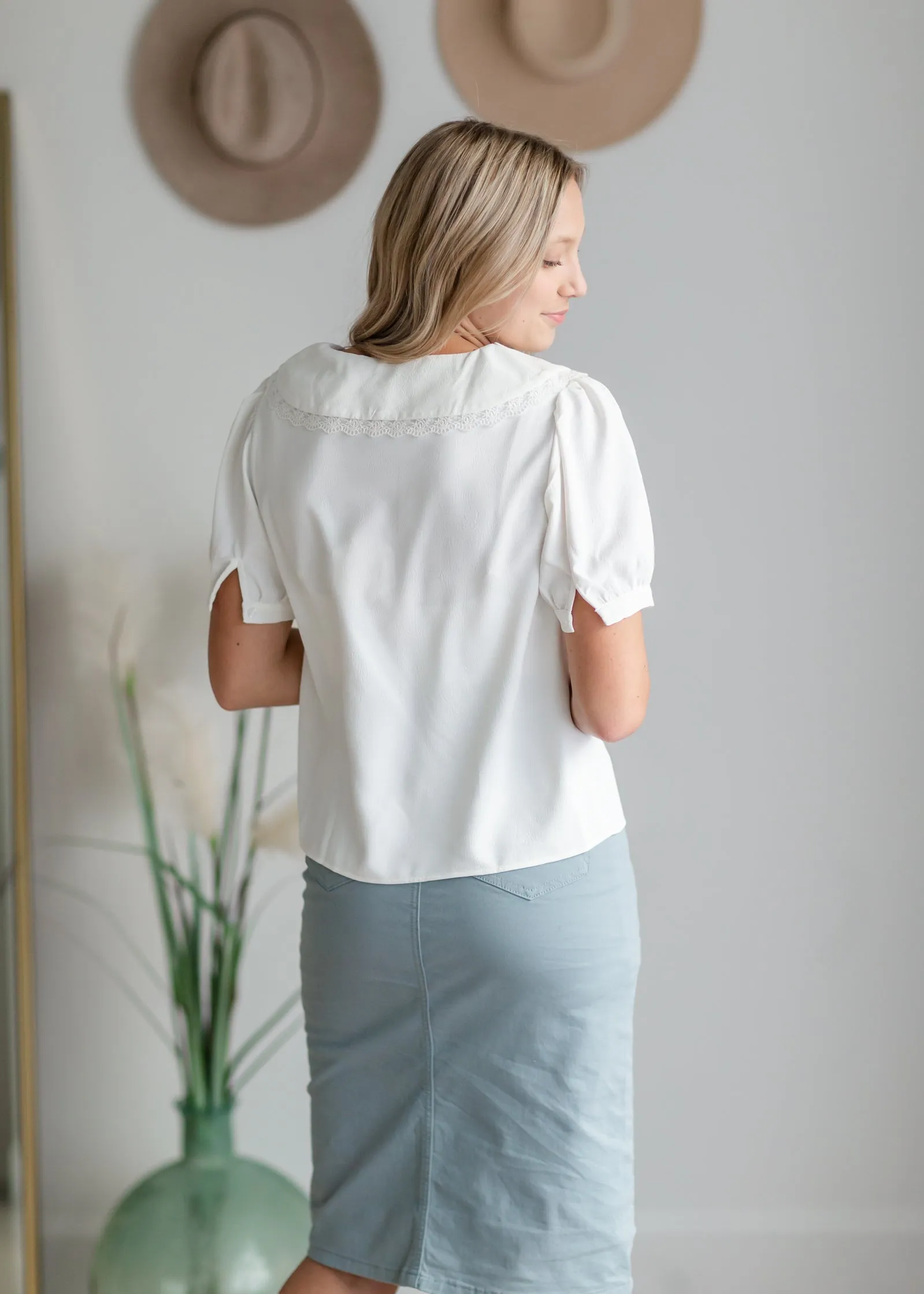 Peter Pan Collar Front Knot Top - FINAL SALE