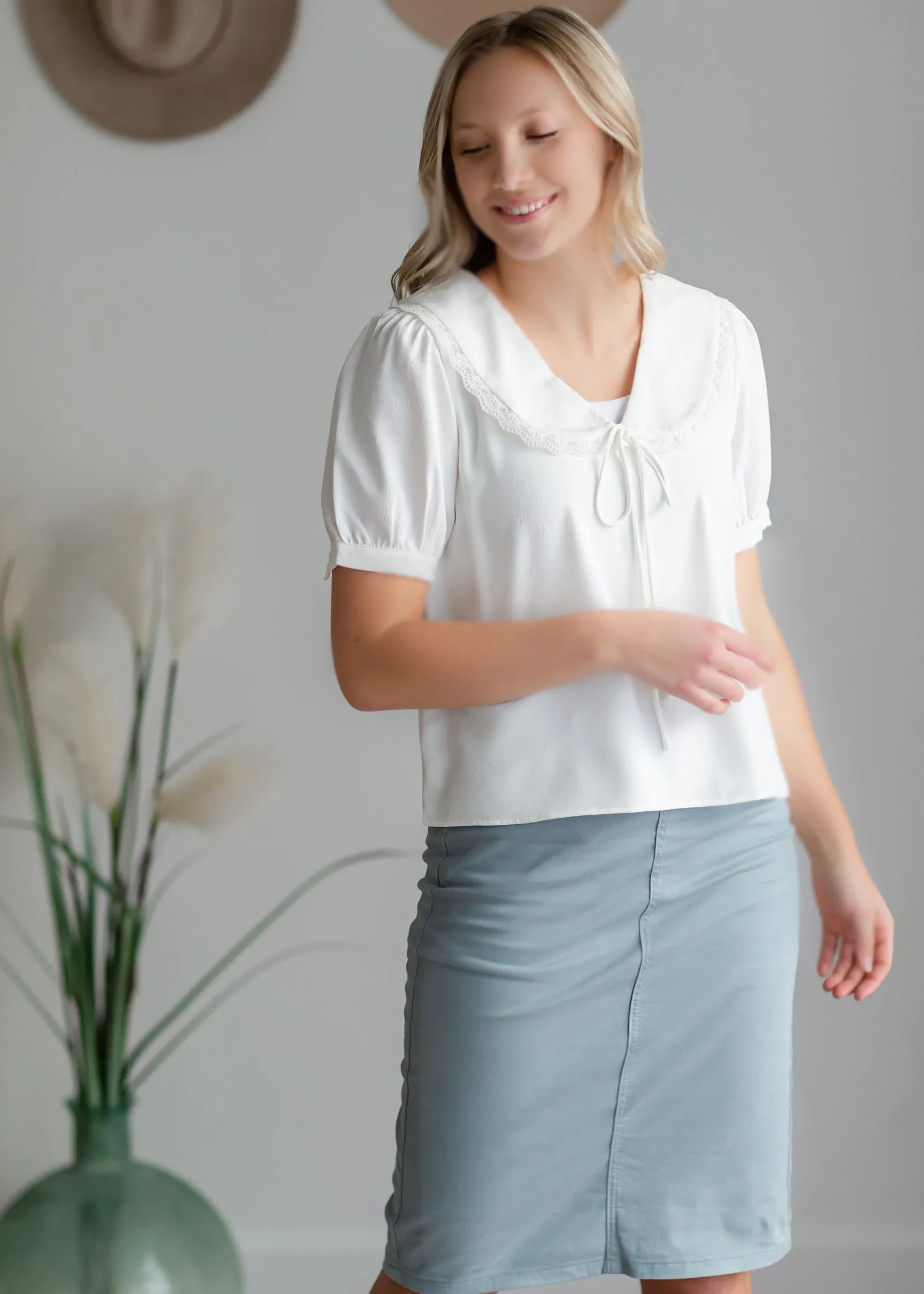 Peter Pan Collar Front Knot Top - FINAL SALE