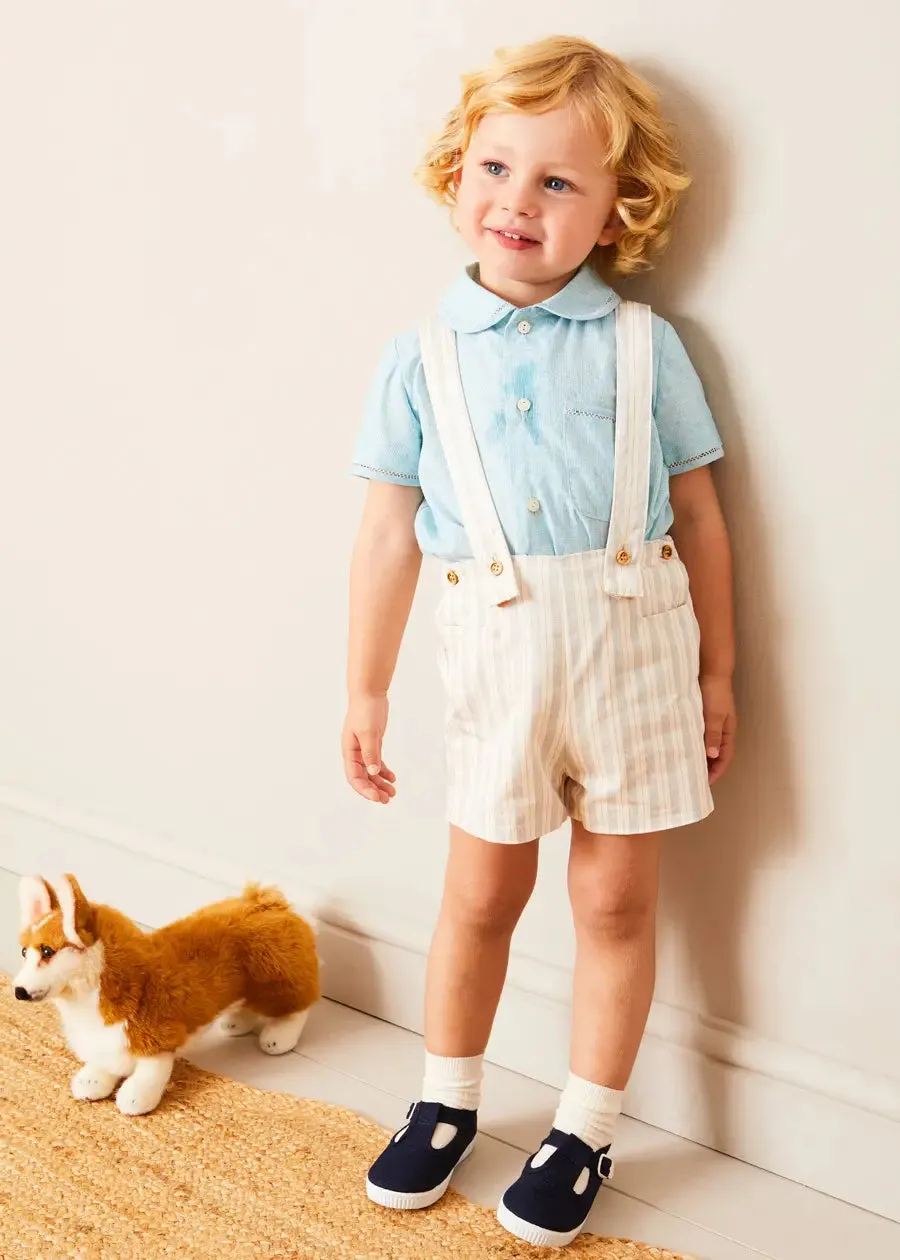 Peter Pan Collar Trim Detail Short Sleeve Shirt in Blue (12mths-5yrs)