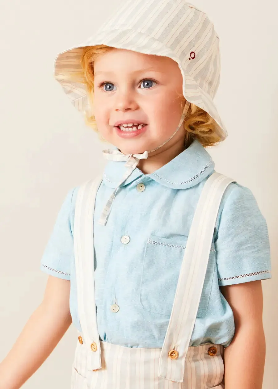 Peter Pan Collar Trim Detail Short Sleeve Shirt in Blue (12mths-5yrs)