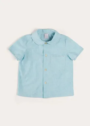 Peter Pan Collar Trim Detail Short Sleeve Shirt in Blue (12mths-5yrs)