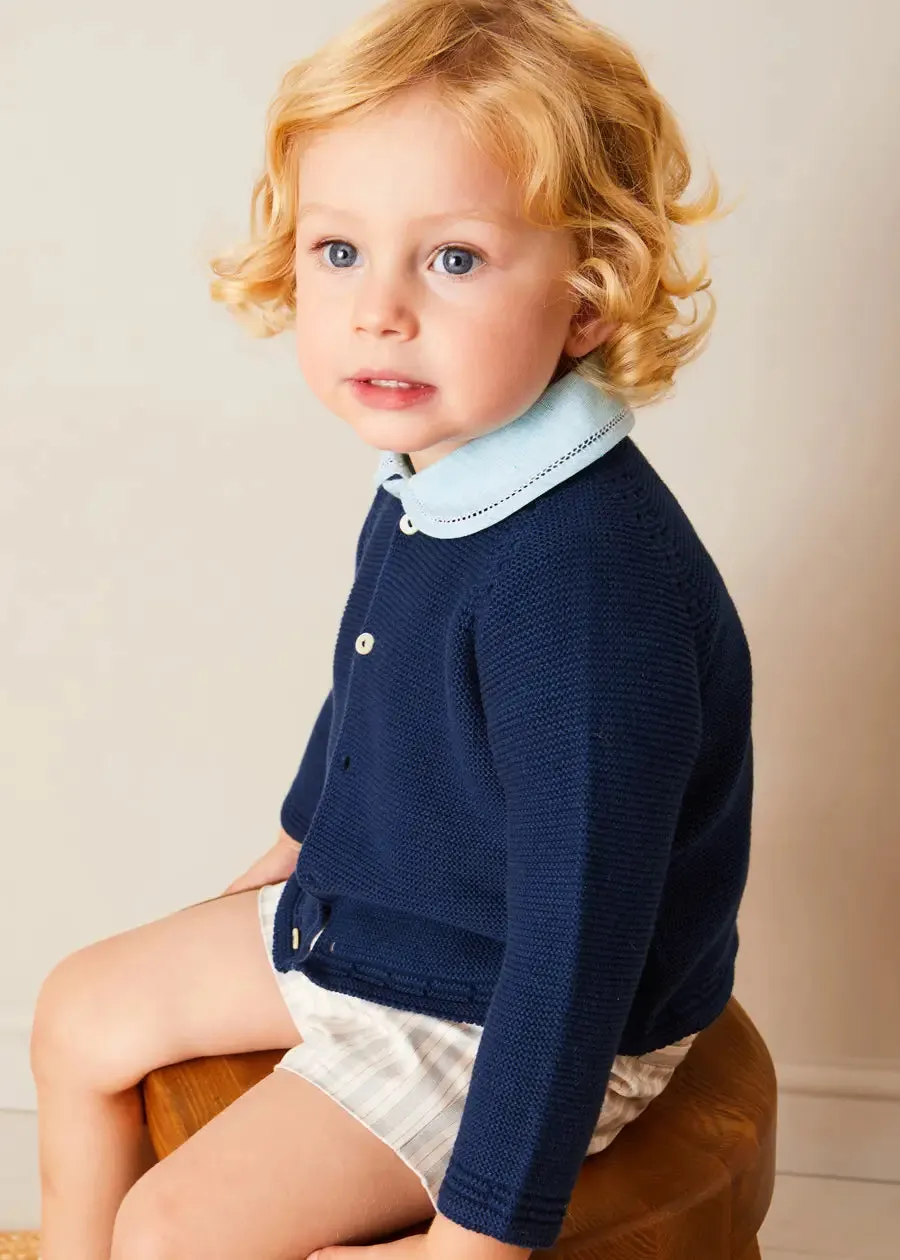 Peter Pan Collar Trim Detail Short Sleeve Shirt in Blue (12mths-5yrs)