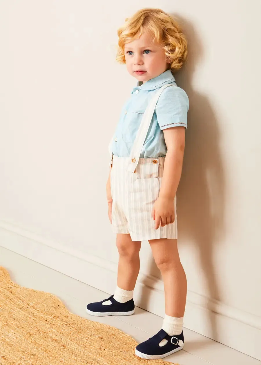 Peter Pan Collar Trim Detail Short Sleeve Shirt in Blue (12mths-5yrs)