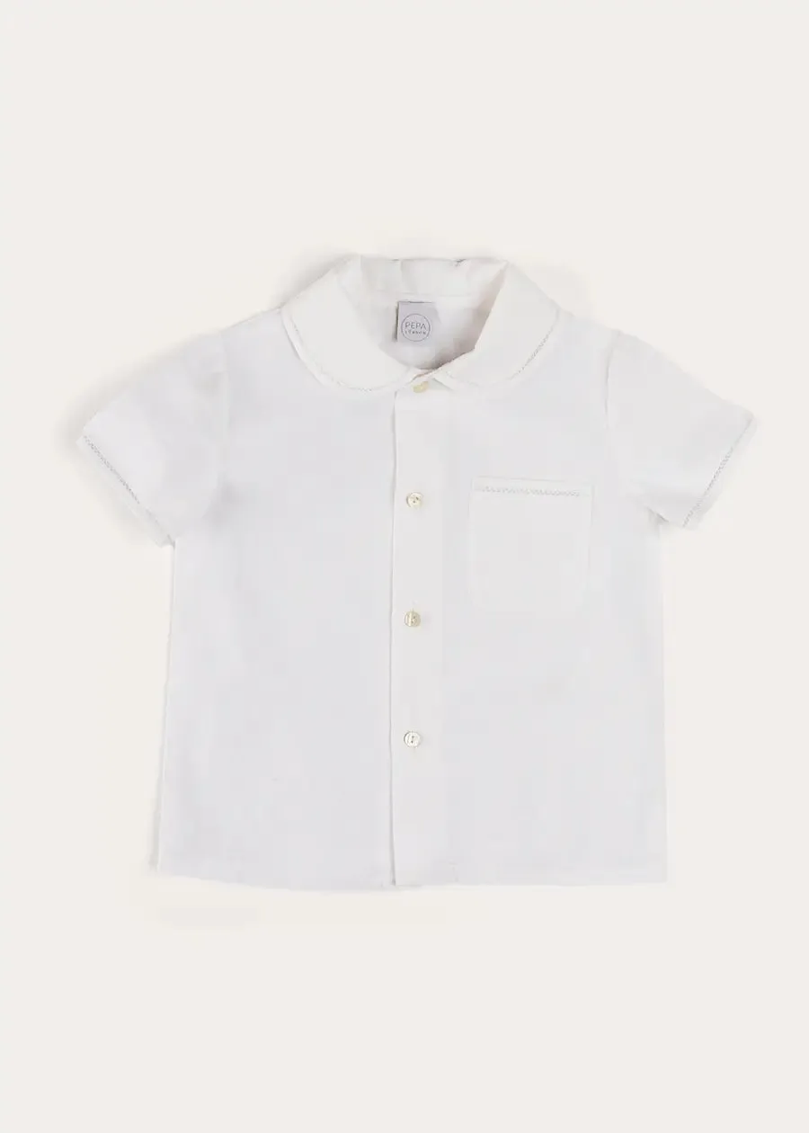Peter Pan Collar Trim Detail Short Sleeve Shirt in White (12mths-5yrs)