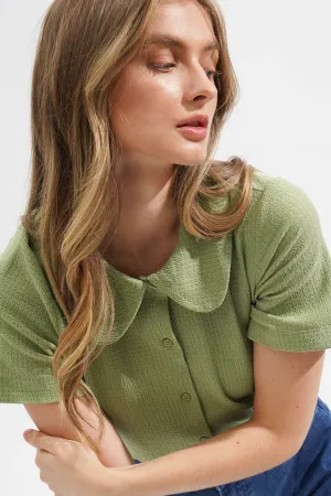 Peter Pan Collared Button Down Tee