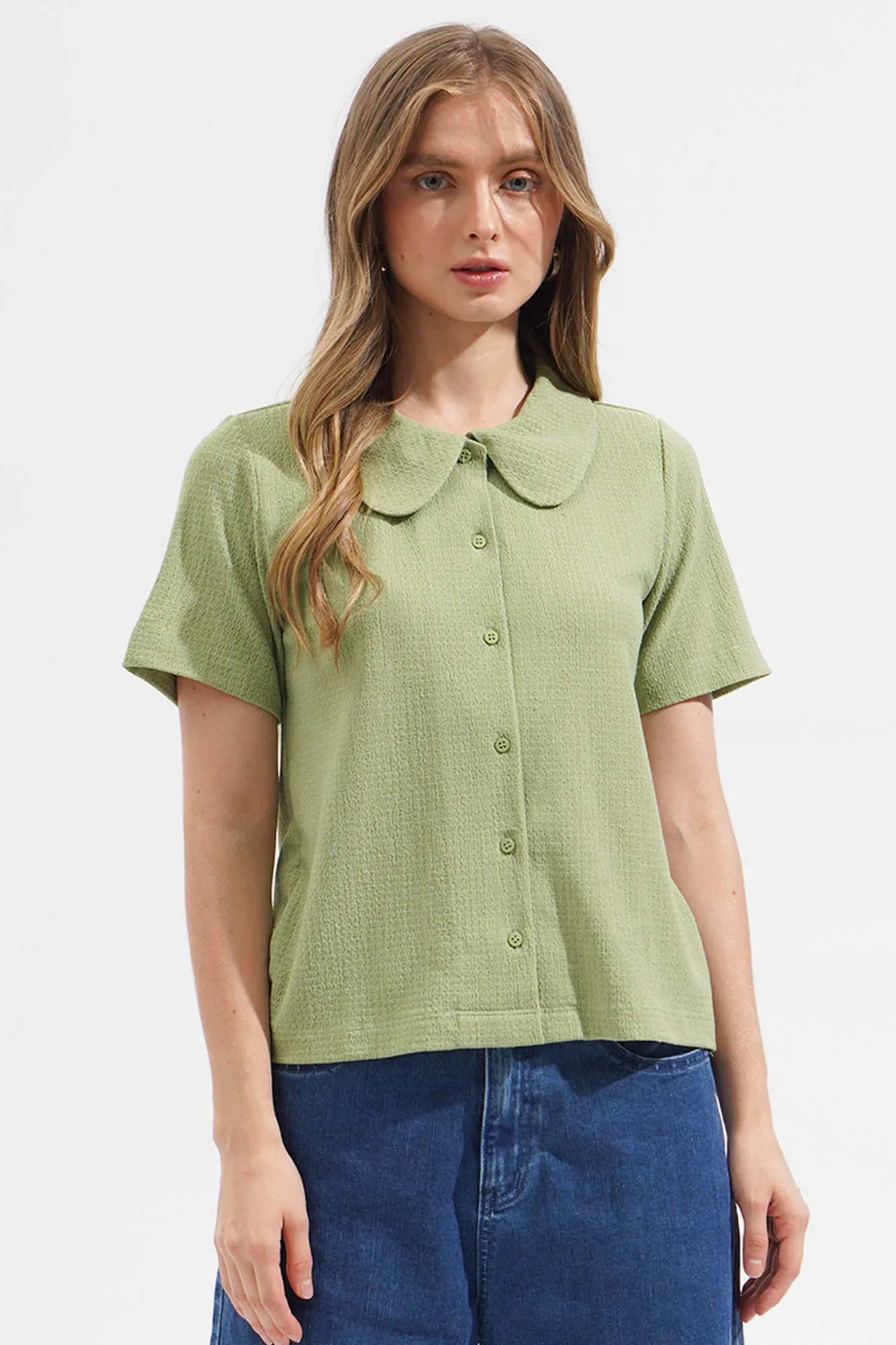 Peter Pan Collared Button Down Tee