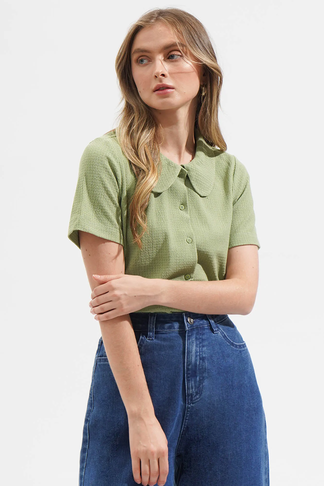 Peter Pan Collared Button Down Tee