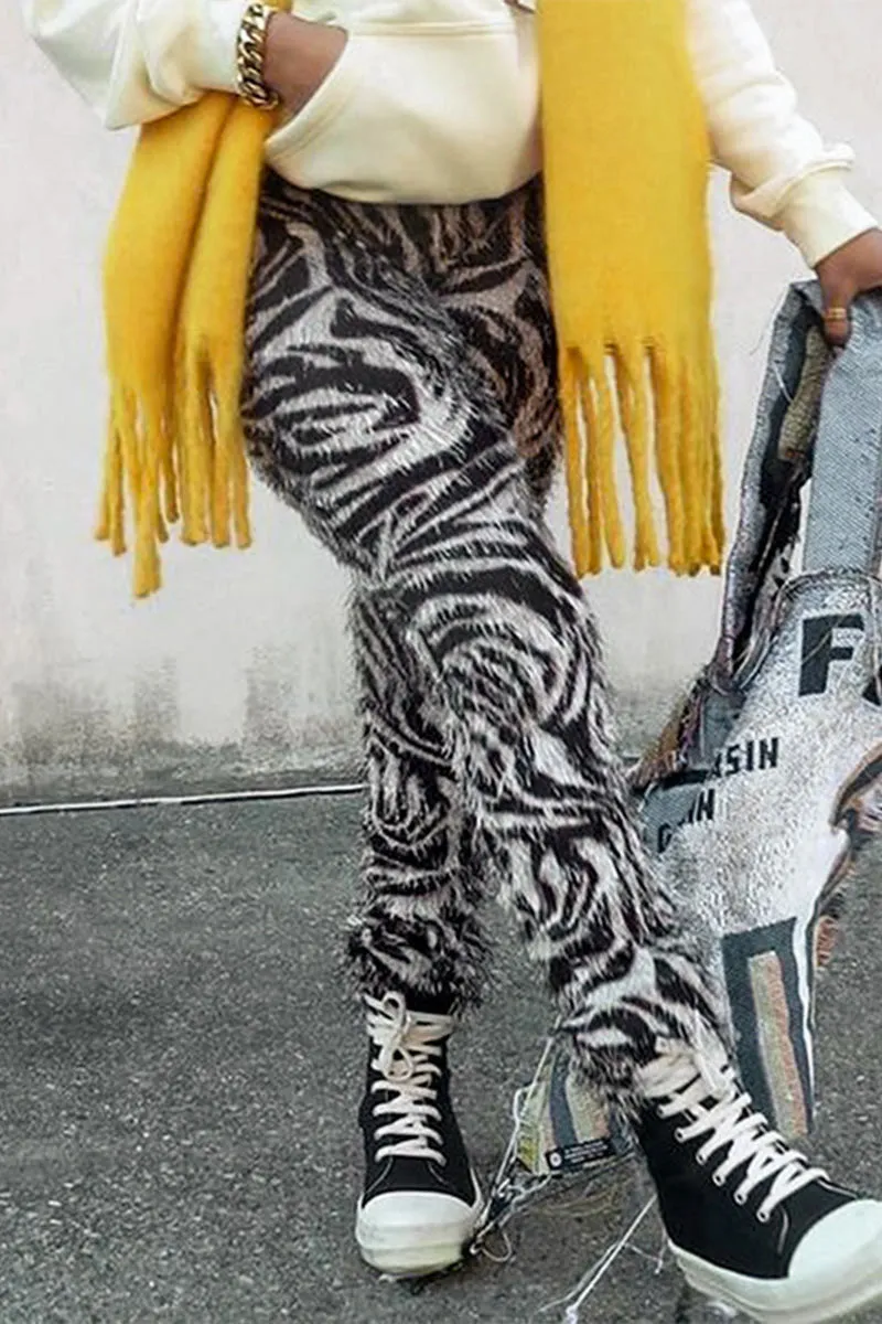 PG757 Stripe Faux Fur Pants