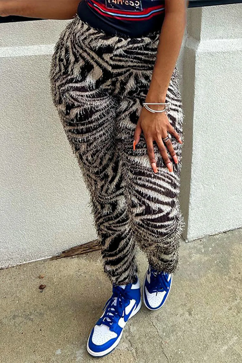 PG757 Stripe Faux Fur Pants