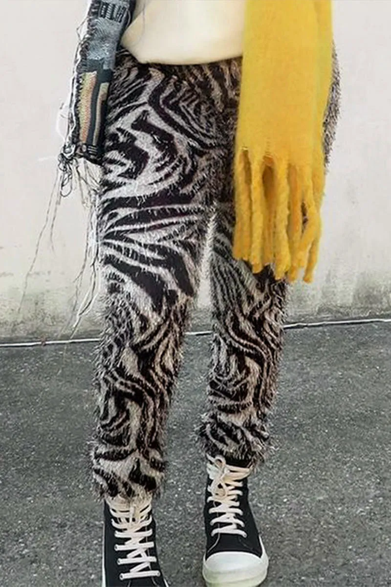 PG757 Stripe Faux Fur Pants