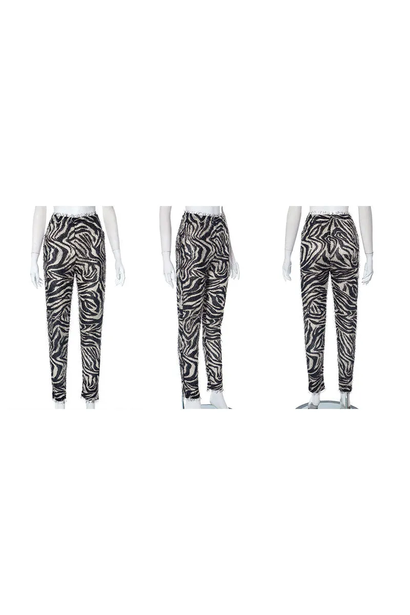 PG757 Stripe Faux Fur Pants