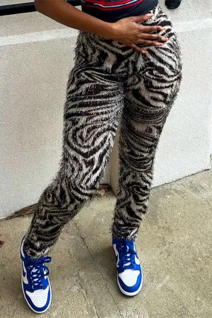 PG757 Stripe Faux Fur Pants