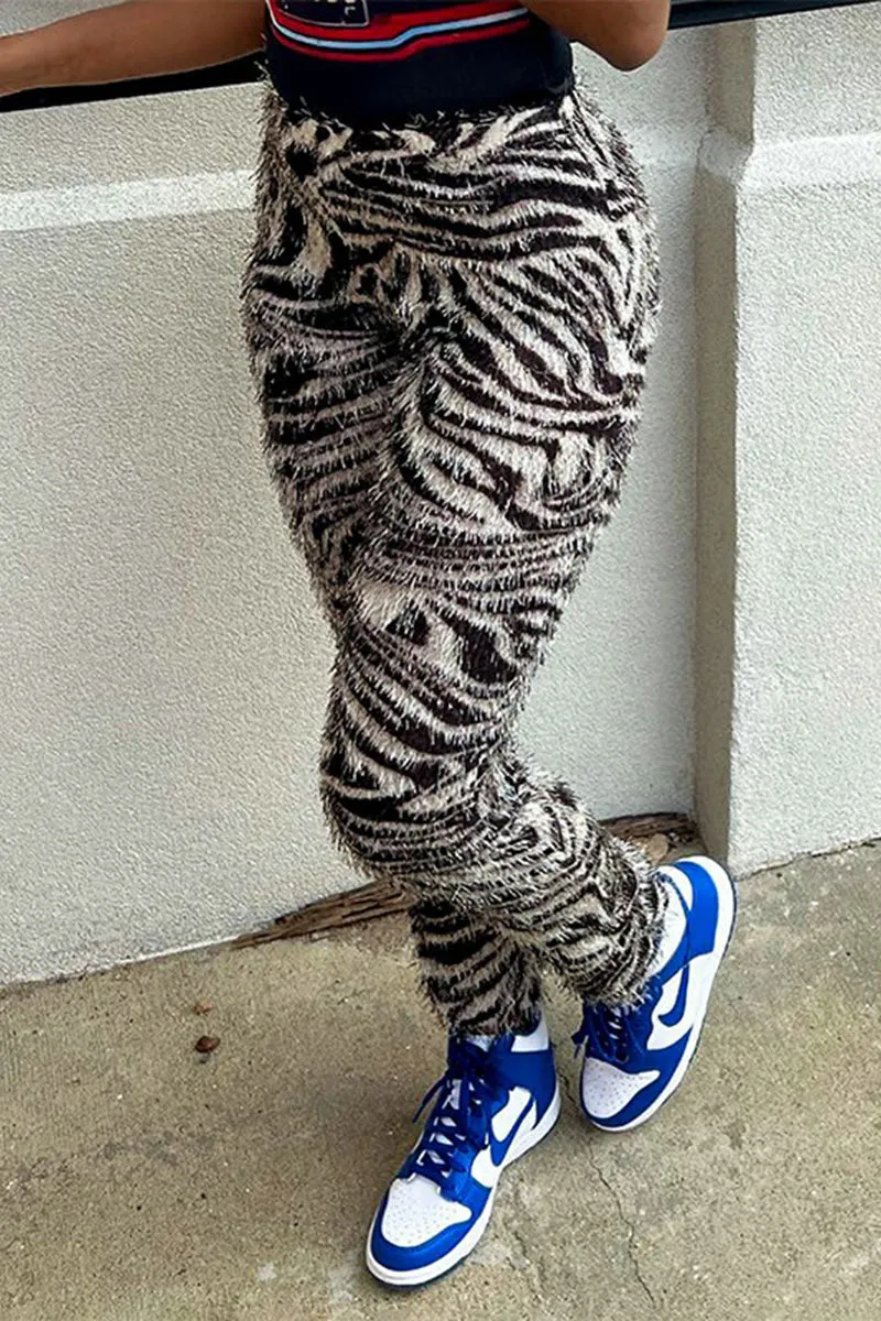 PG757 Stripe Faux Fur Pants