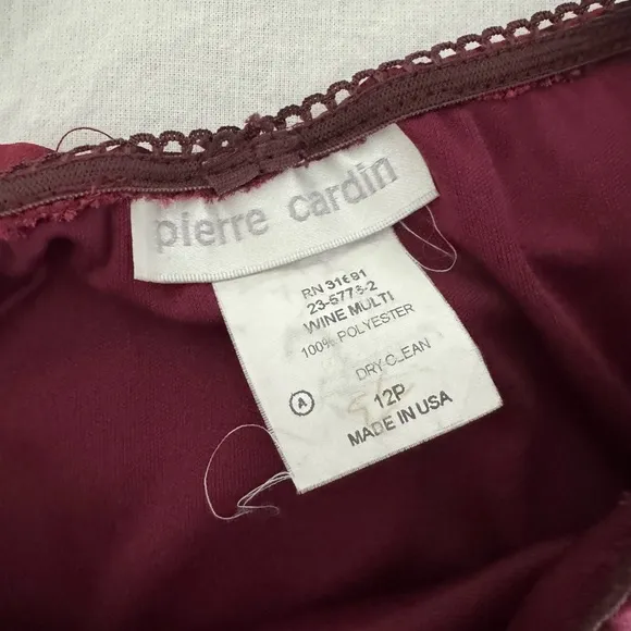 Pierre Cardin Red Burgundy Wine Floral Skirt Waist Band Vintage Midi