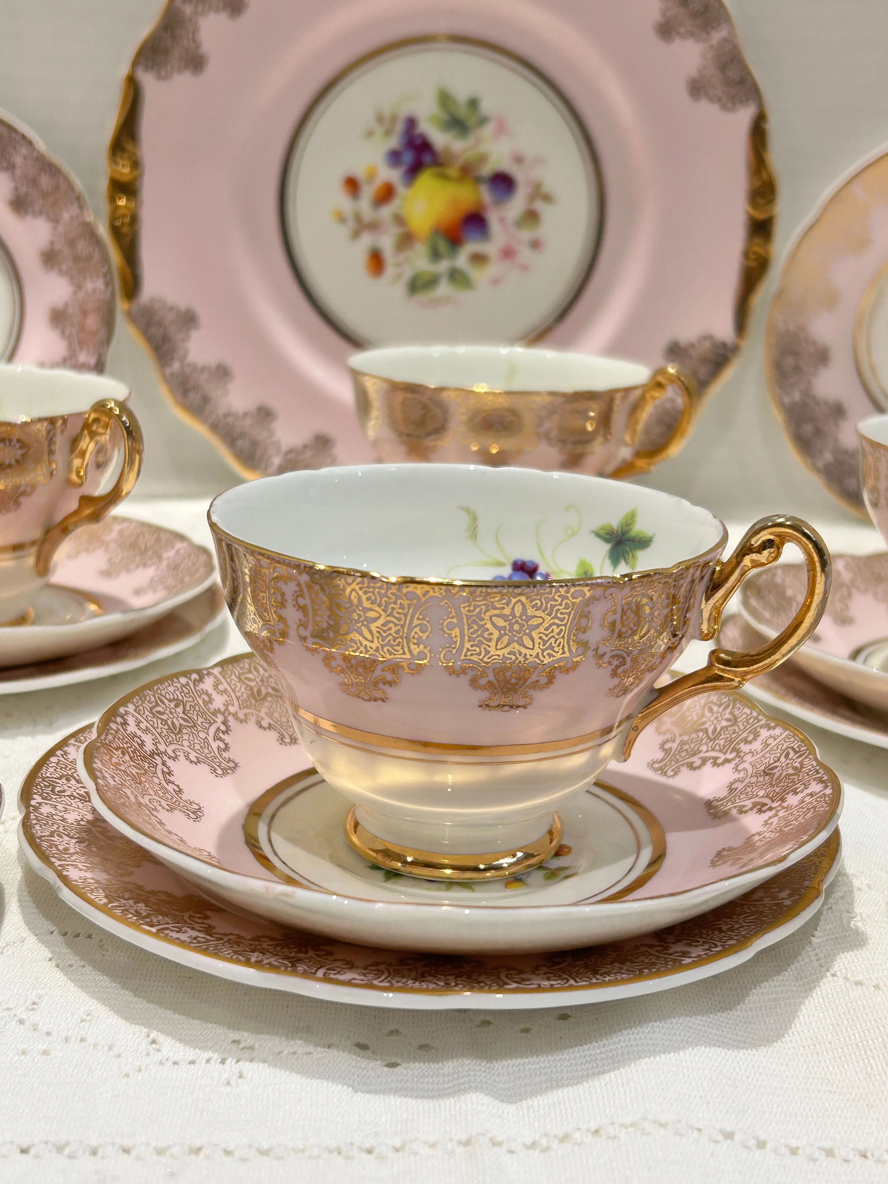 Pink 22kt Gold Vintage Tea Set - pattern “Random Harvest”