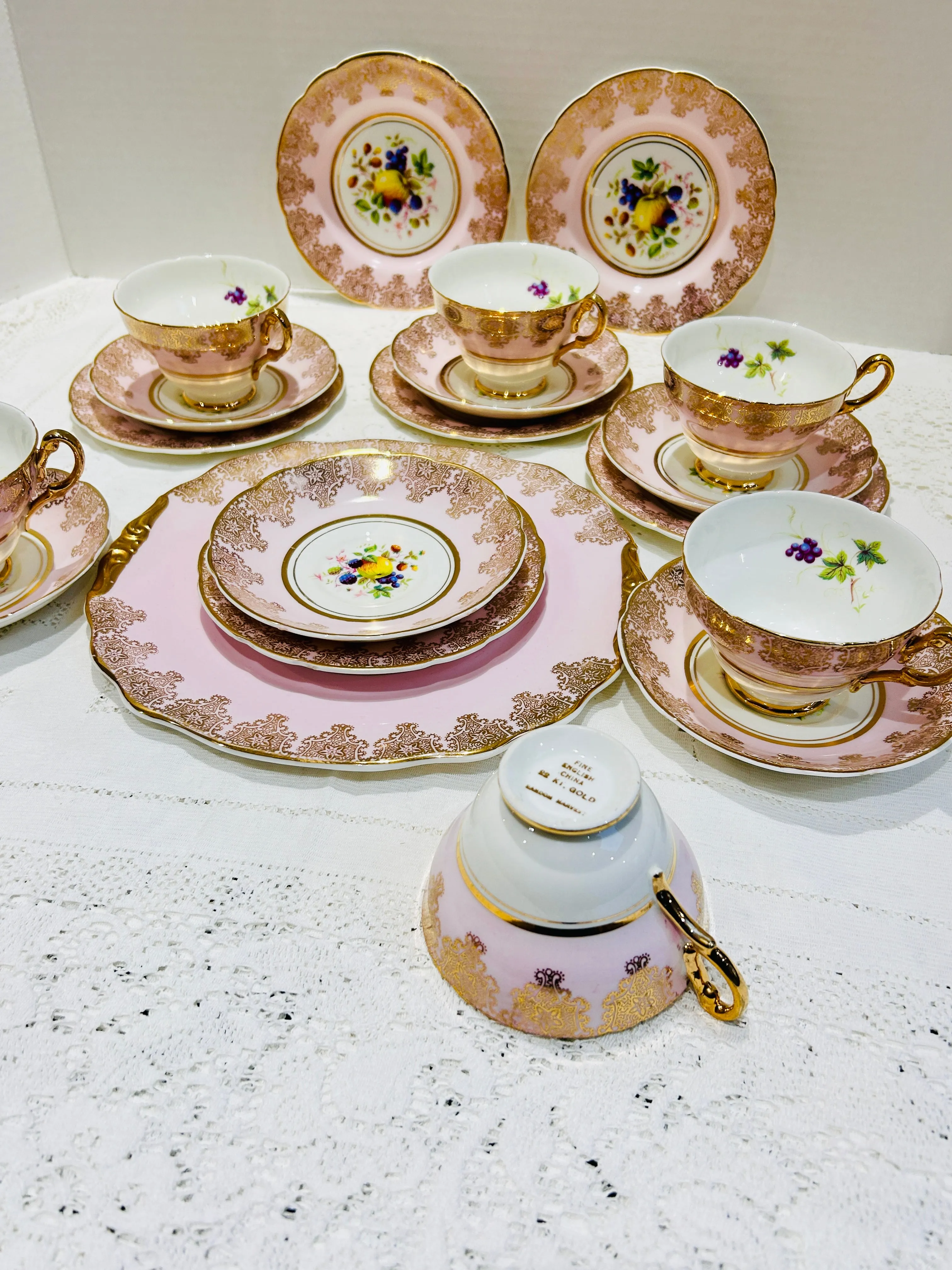 Pink 22kt Gold Vintage Tea Set - pattern “Random Harvest”