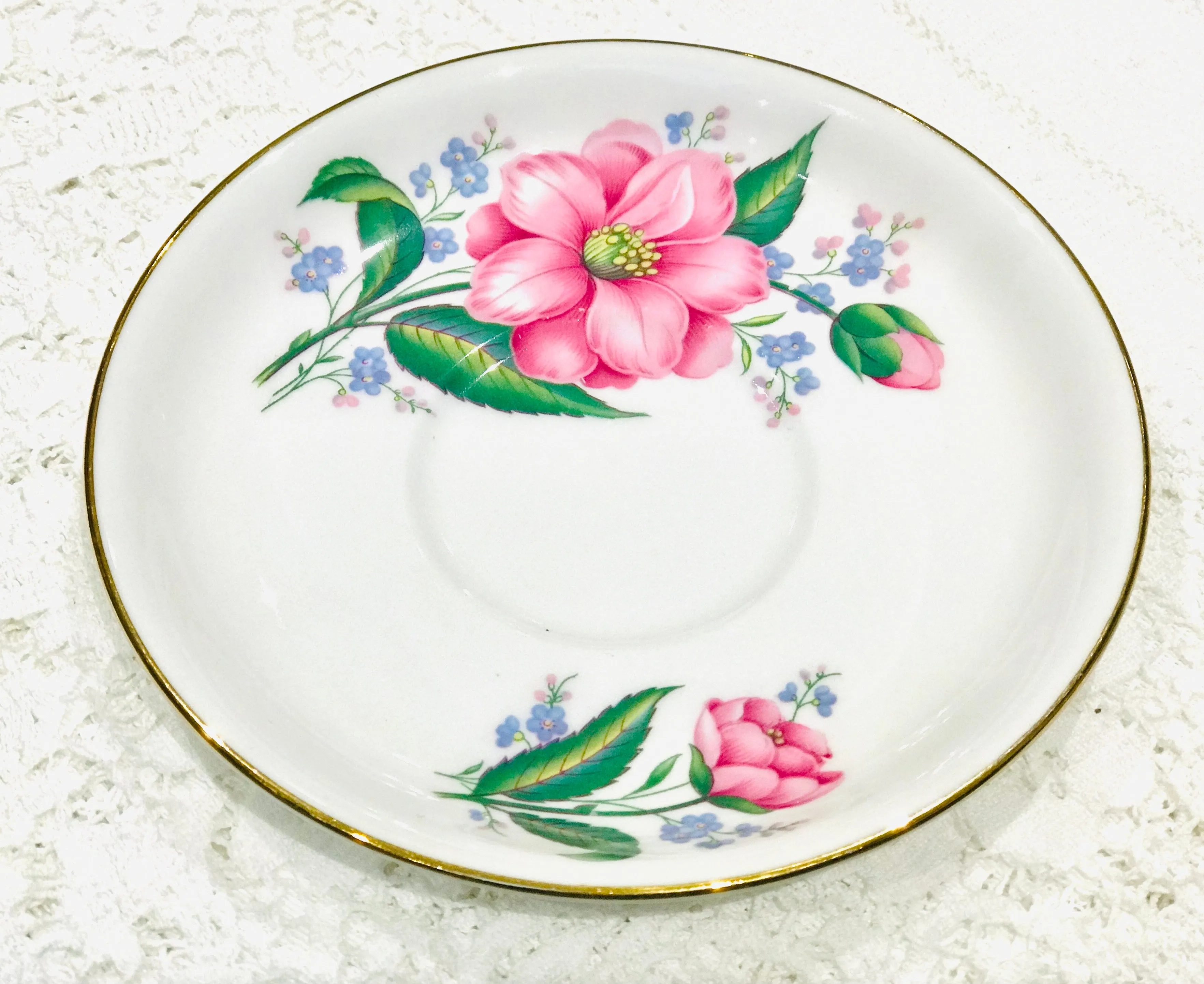 Pink Floral Vintage Teacup & Saucer Set by Sutherland China