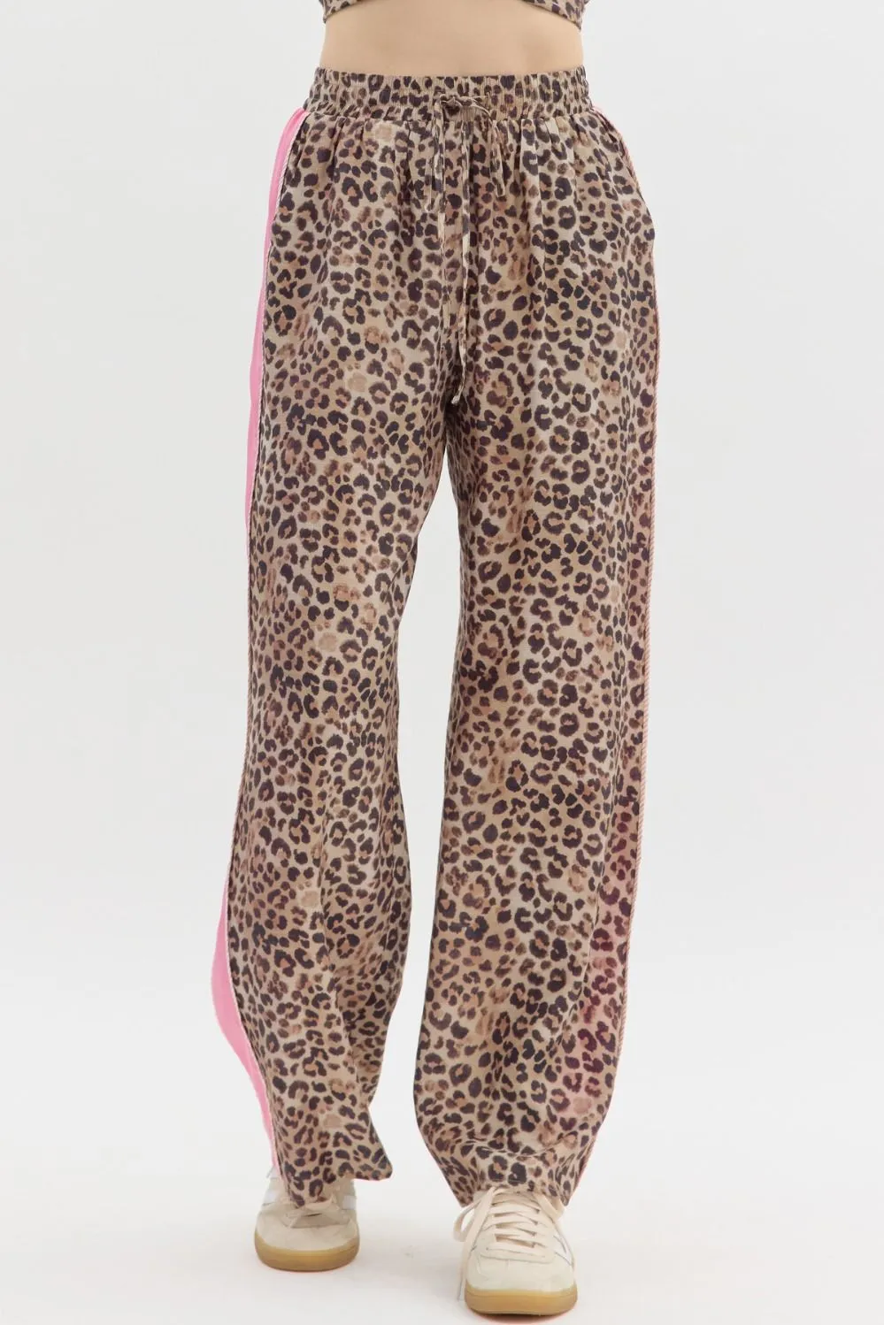 Pink Leopard Wide Leg Pants
