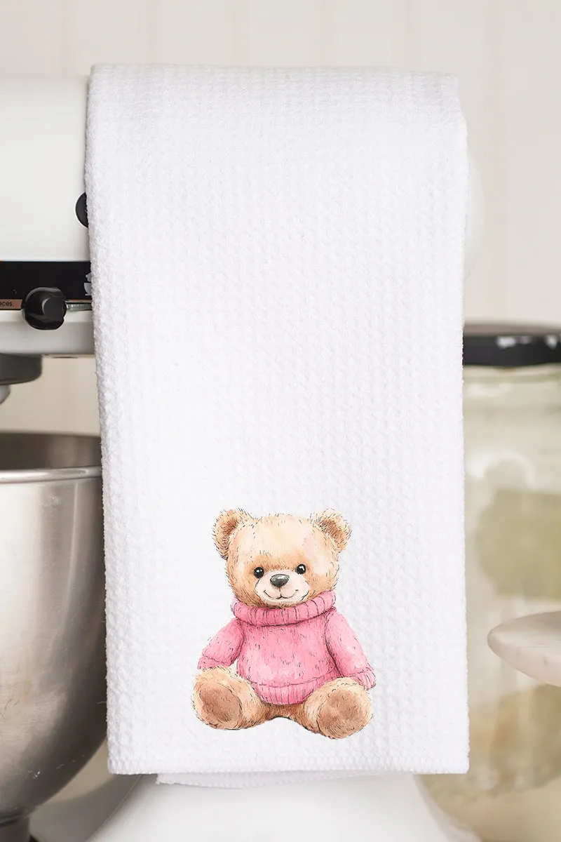 Pink Vintage Teddy Bear Waffle Kitchen Towel