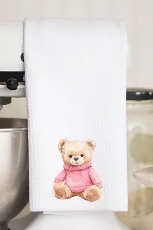 Pink Vintage Teddy Bear Waffle Kitchen Towel