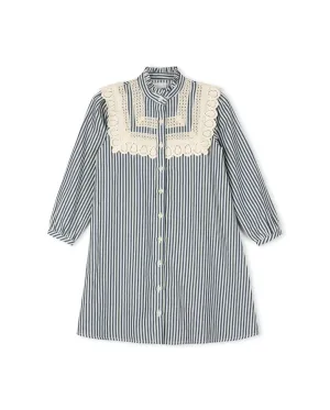 Pinstriped A-line Eyelet Bib Dress