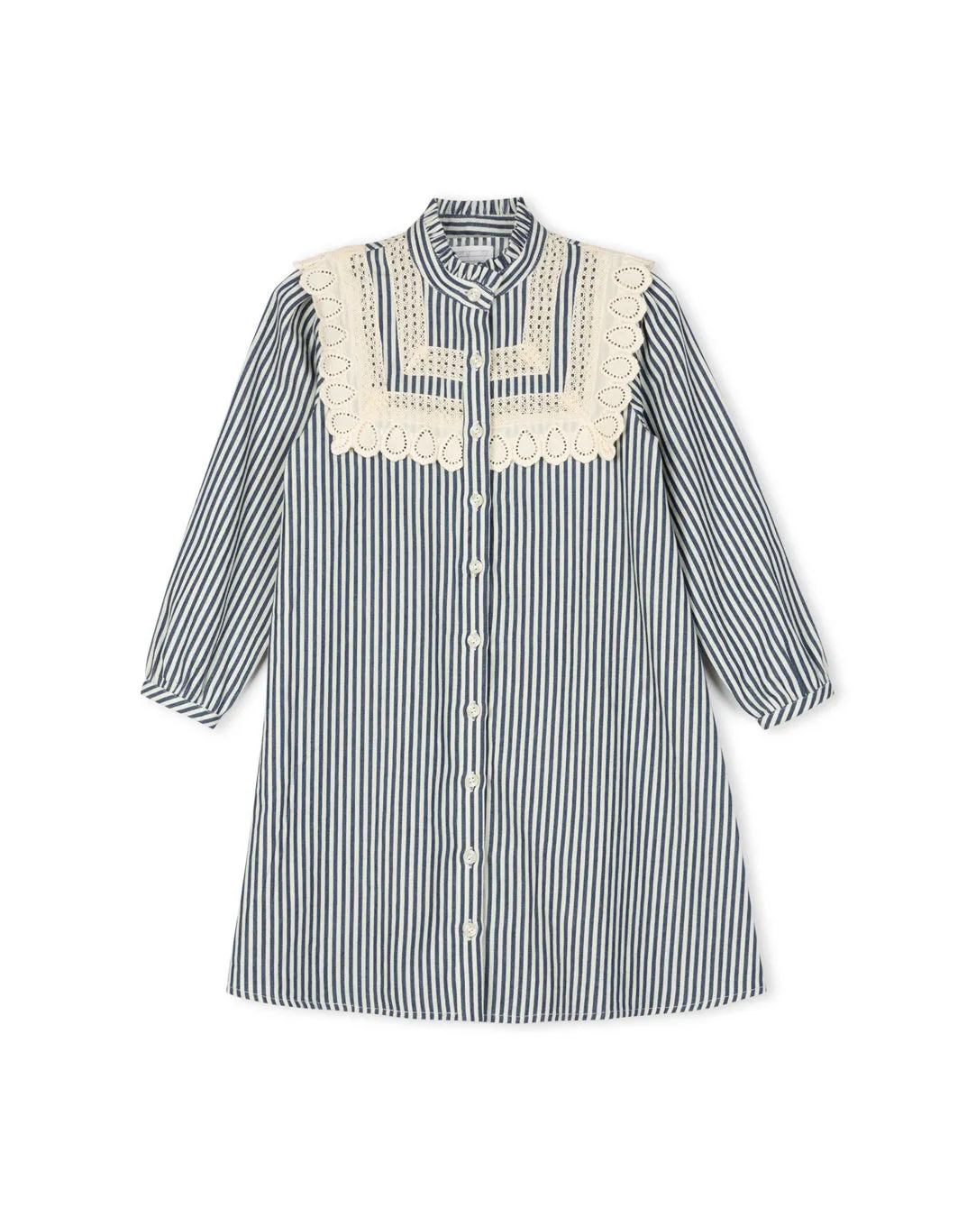Pinstriped A-line Eyelet Bib Dress