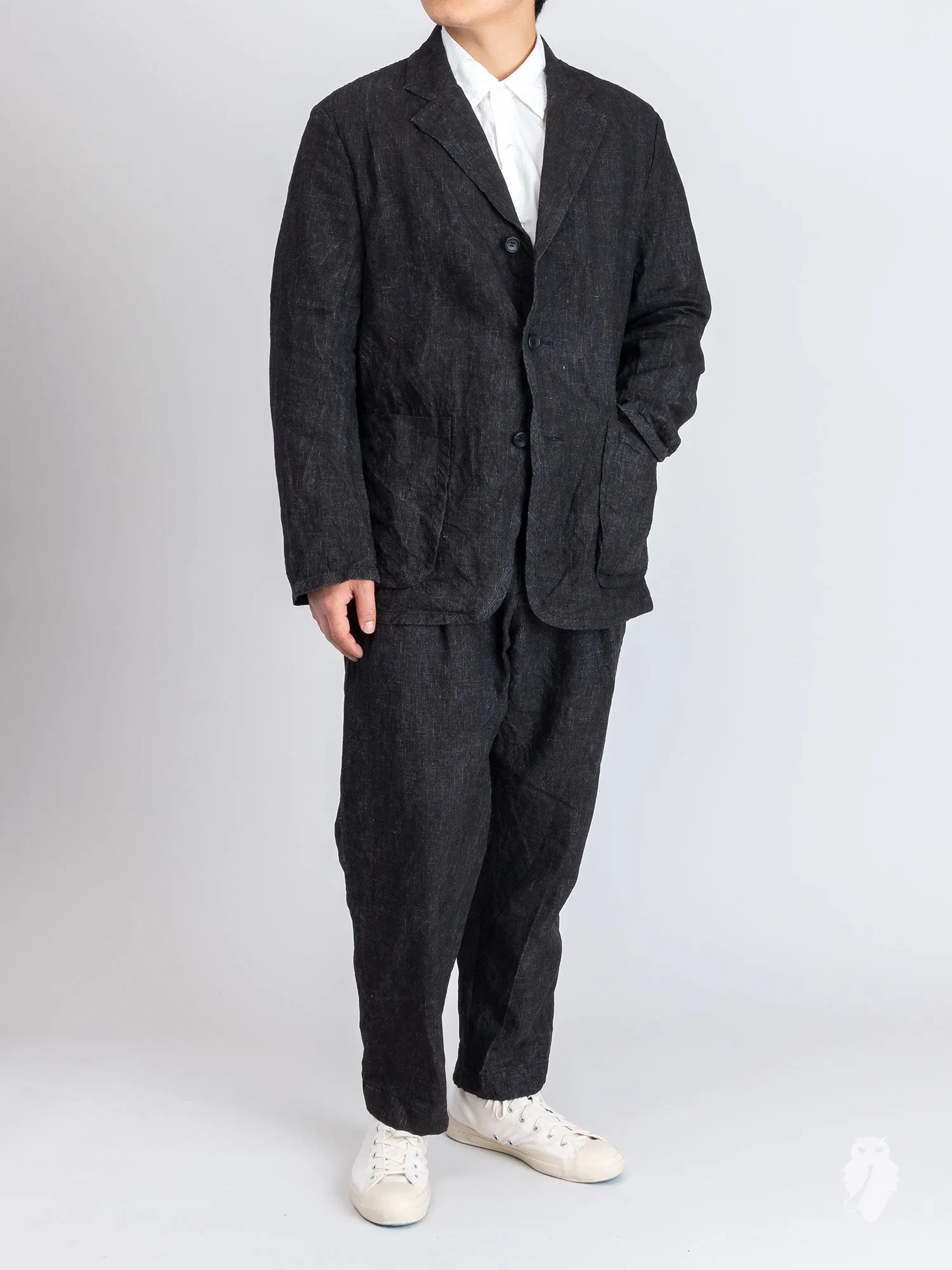 Piping Jacket in Black Linen