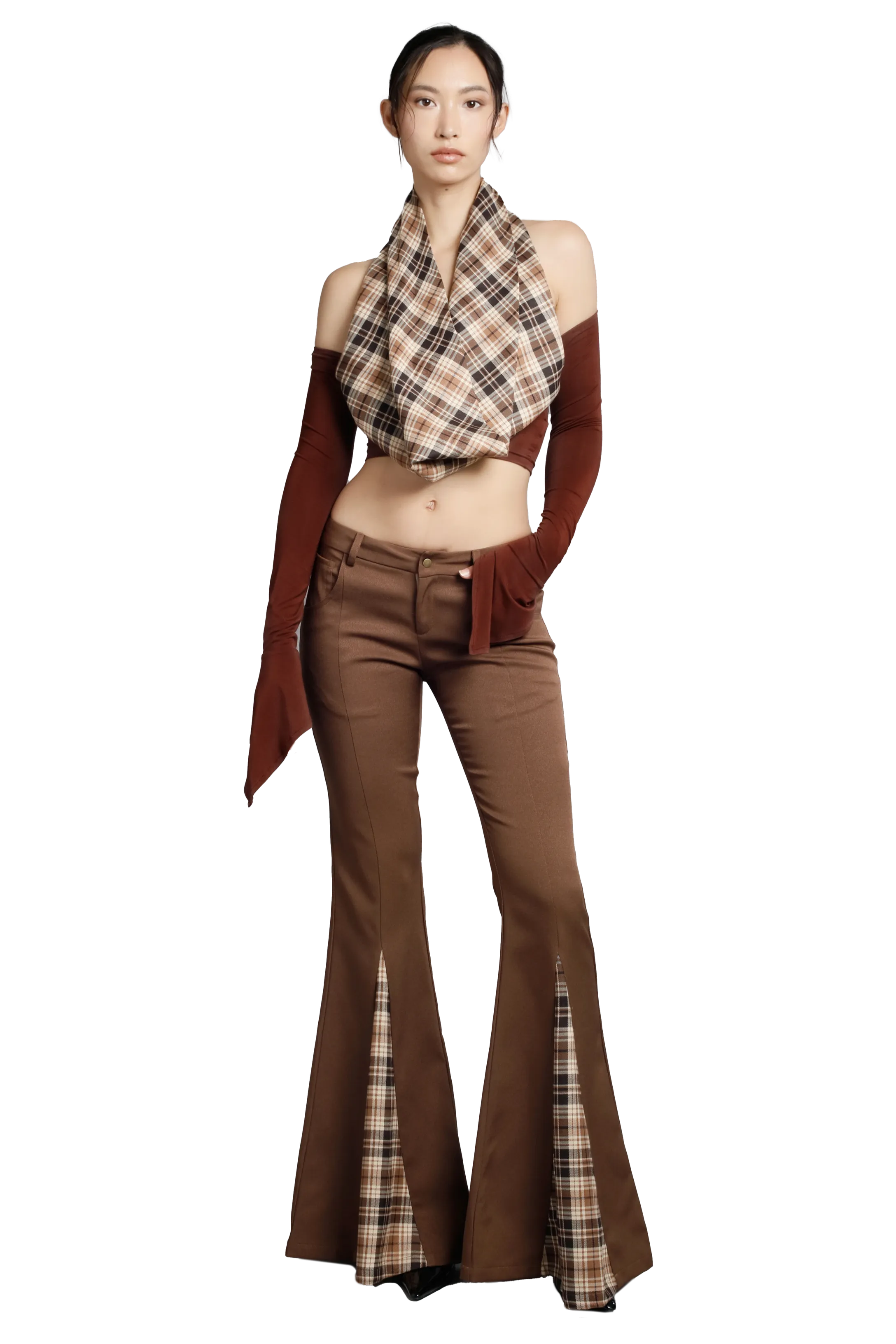 Plaid Peak Through Flare Pants