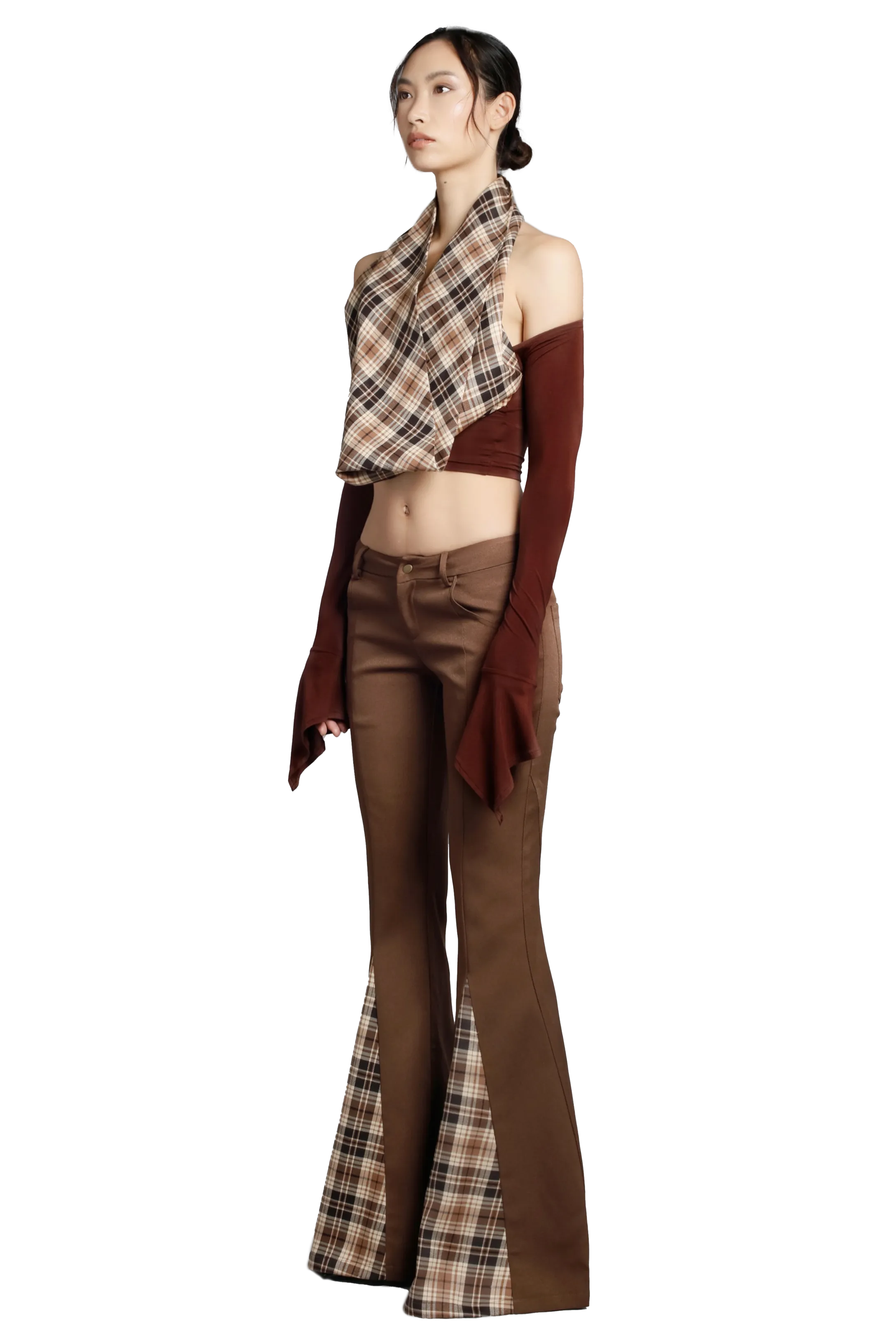 Plaid Peak Through Flare Pants