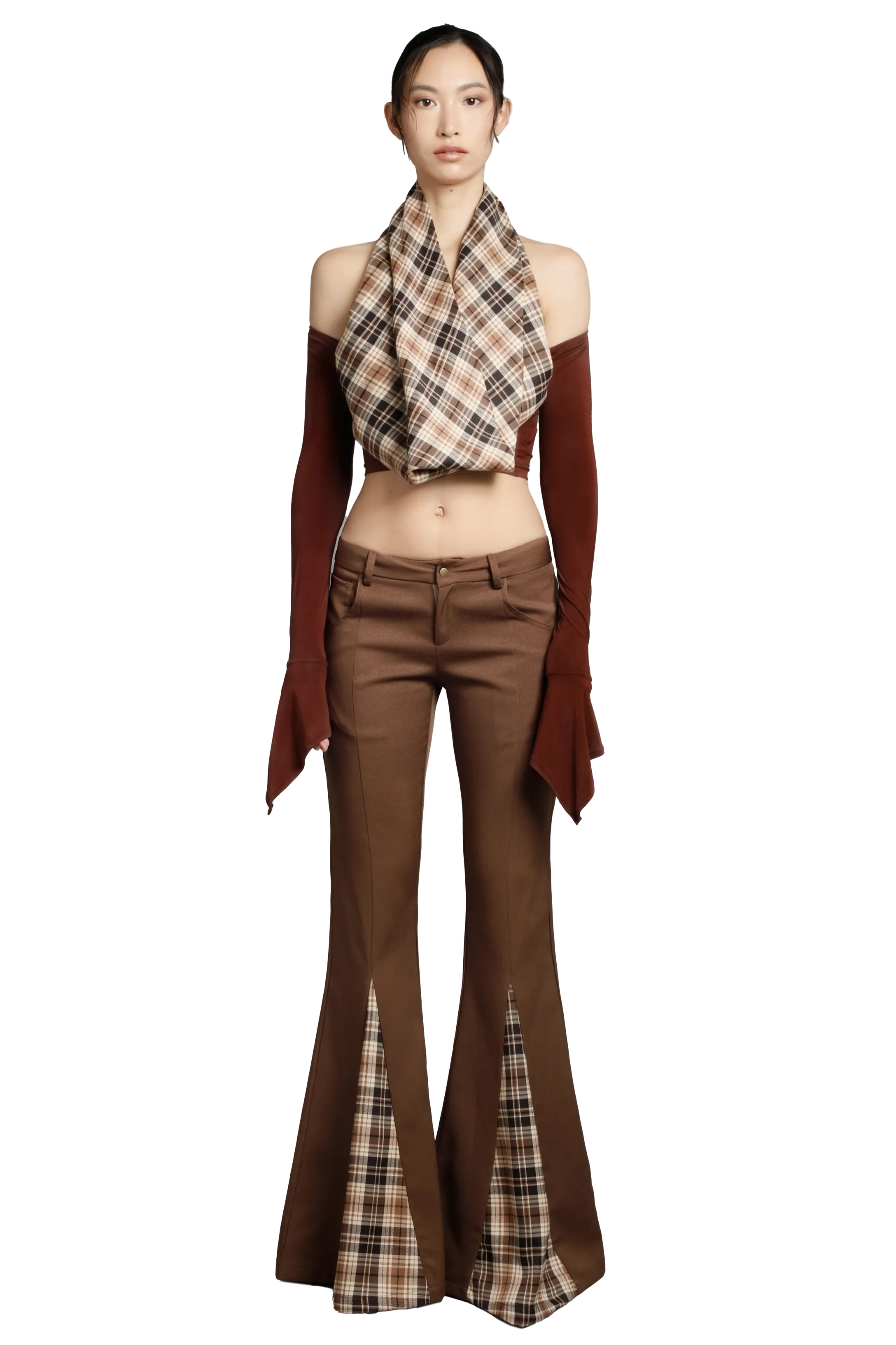 Plaid Peak Through Flare Pants