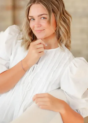 Pleated Cotton 3/4 Sleeve Top
