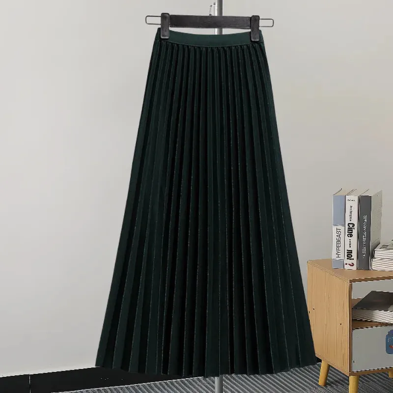 Pleated Women Skirt Fashion Elastic Waist Versatile Elegant New Solid Color Simplicity Female Loose Skirts