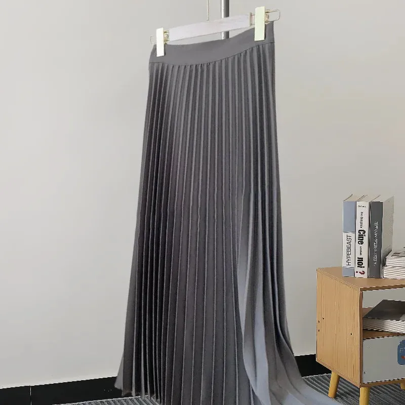 Pleated Women Skirt Fashion Elastic Waist Versatile Elegant New Solid Color Simplicity Female Loose Skirts