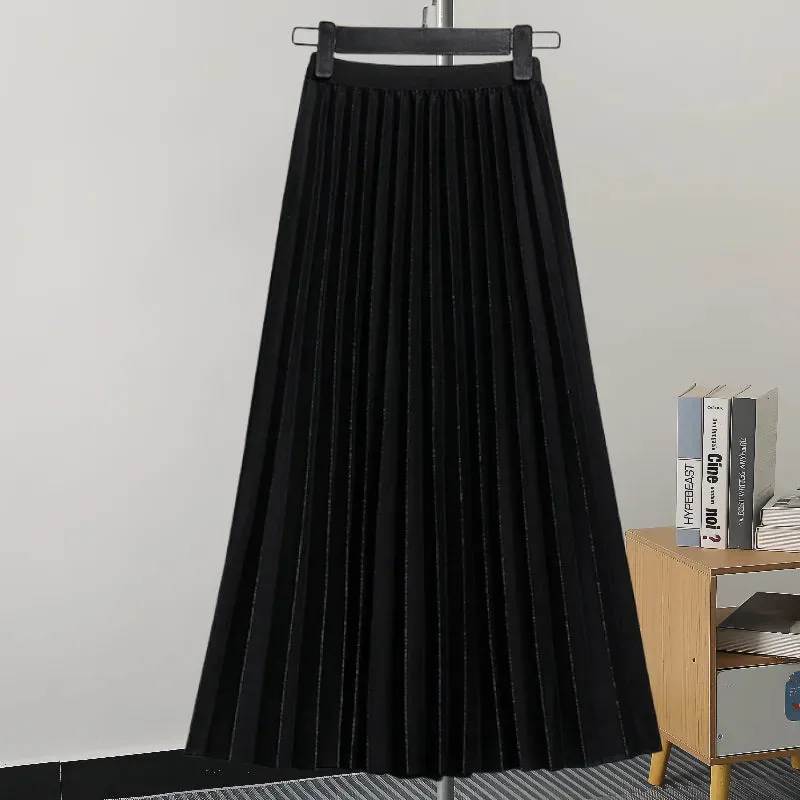 Pleated Women Skirt Fashion Elastic Waist Versatile Elegant New Solid Color Simplicity Female Loose Skirts