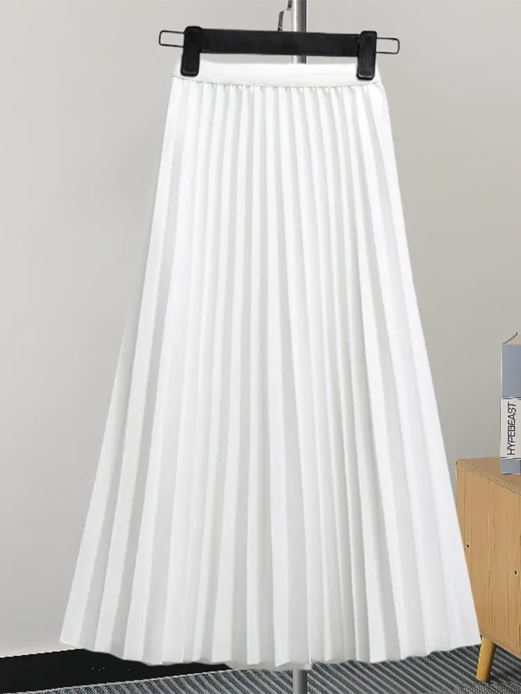 Pleated Women Skirt Fashion Elastic Waist Versatile Elegant New Solid Color Simplicity Female Loose Skirts