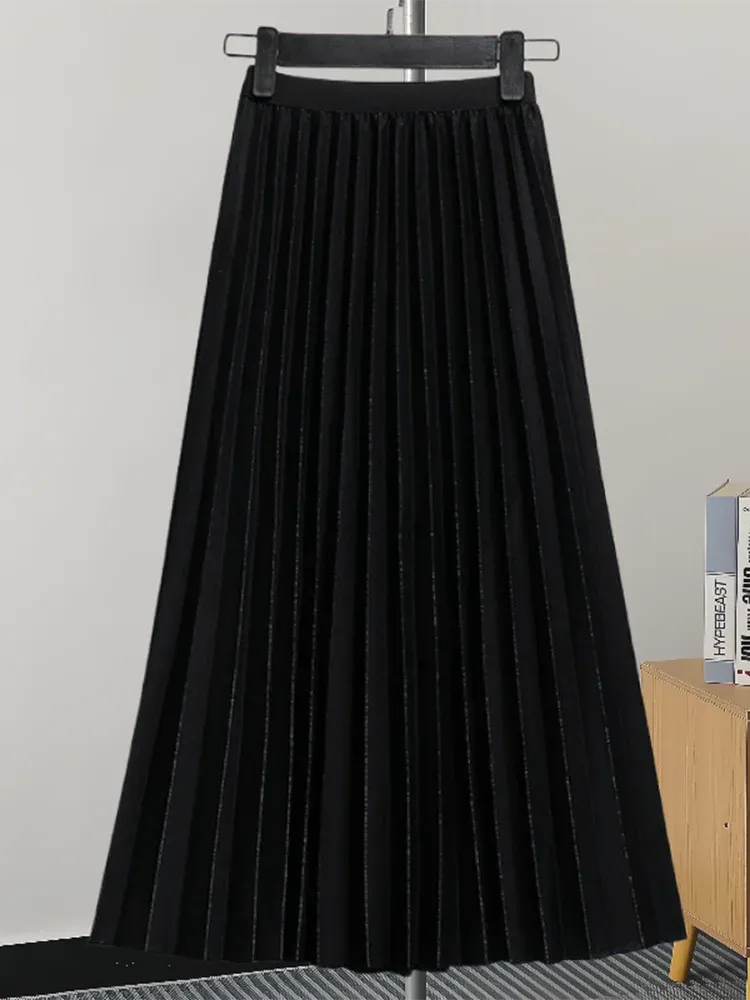 Pleated Women Skirt Fashion Elastic Waist Versatile Elegant New Solid Color Simplicity Female Loose Skirts