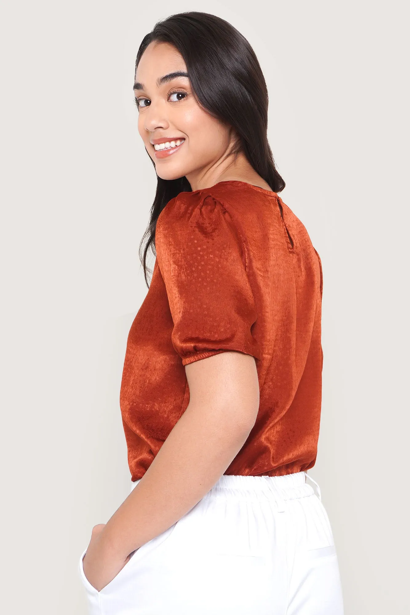 Polka Dot Puff Sleeve Top