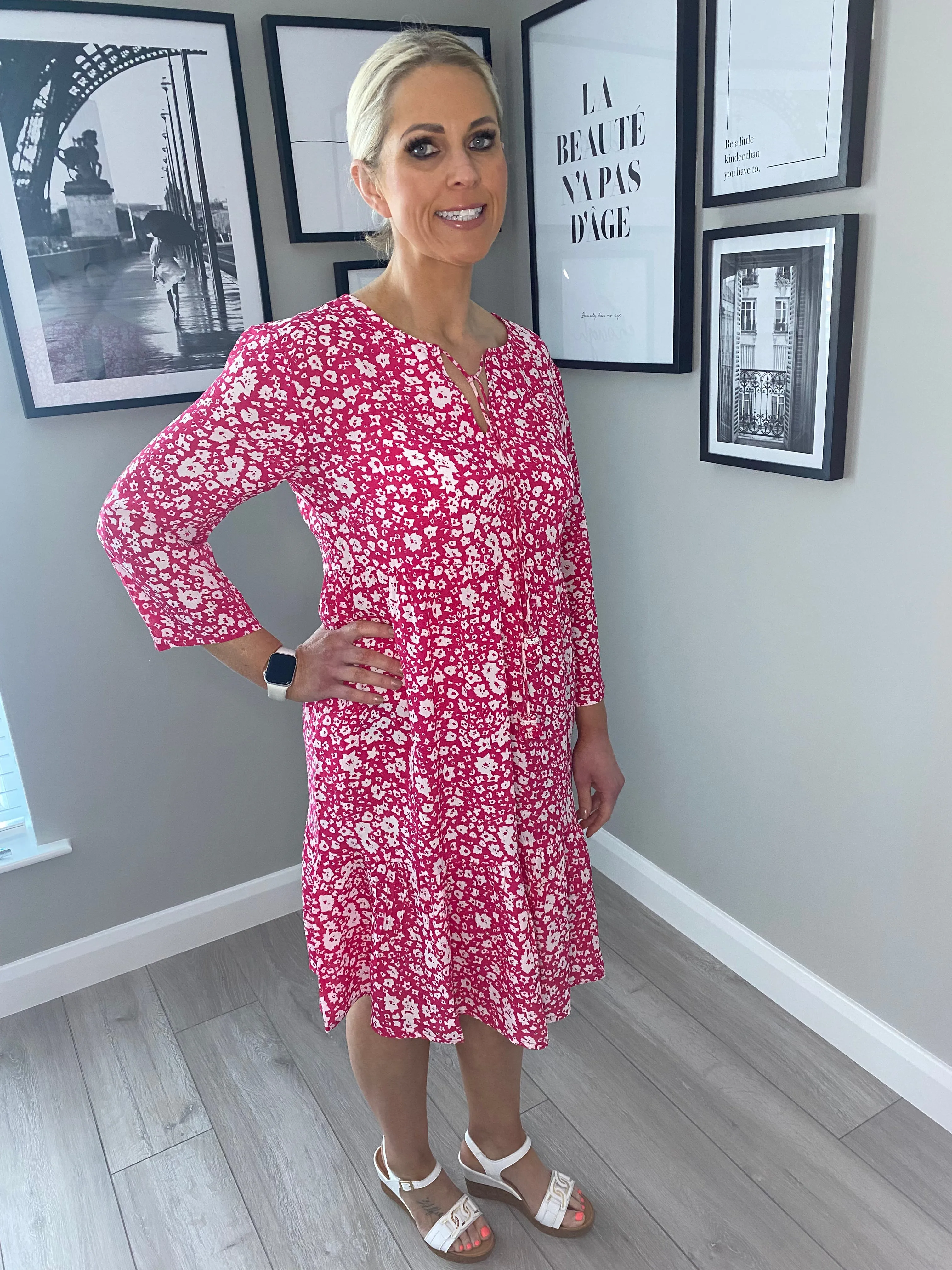 Pomodoro Pink/White Tea Dress