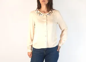 Princess Highway cream long sleeve shirt with embroydered peter pan collar size 8