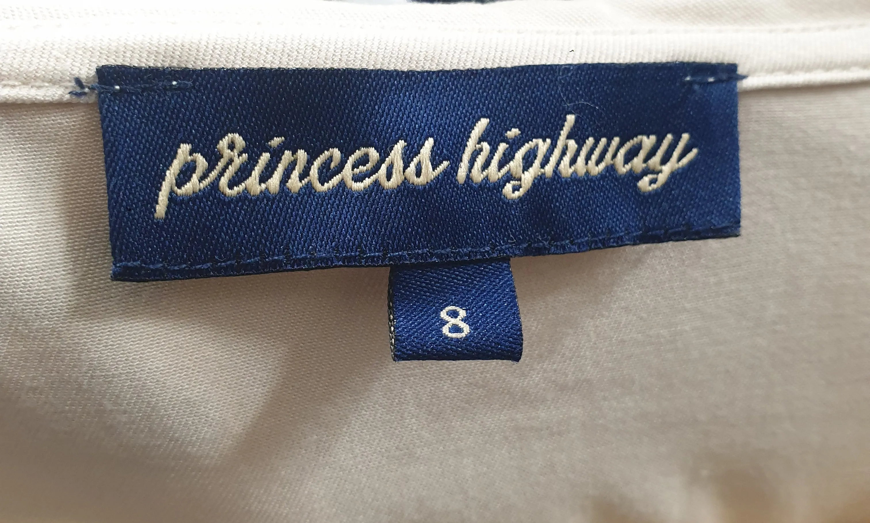 Princess Highway cream long sleeve shirt with embroydered peter pan collar size 8