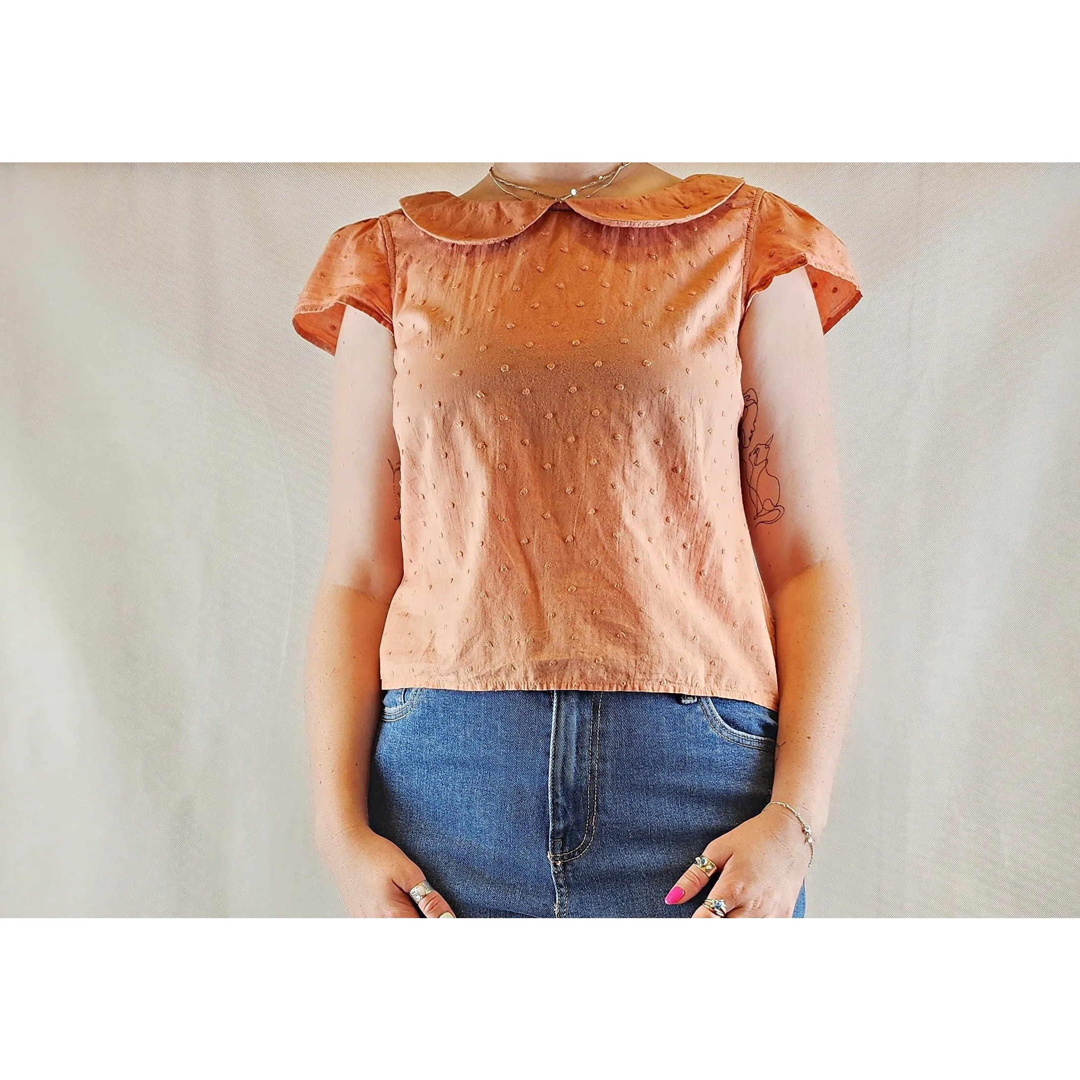 Princess Highway Peach cropped shirt with peter pan collar size 12